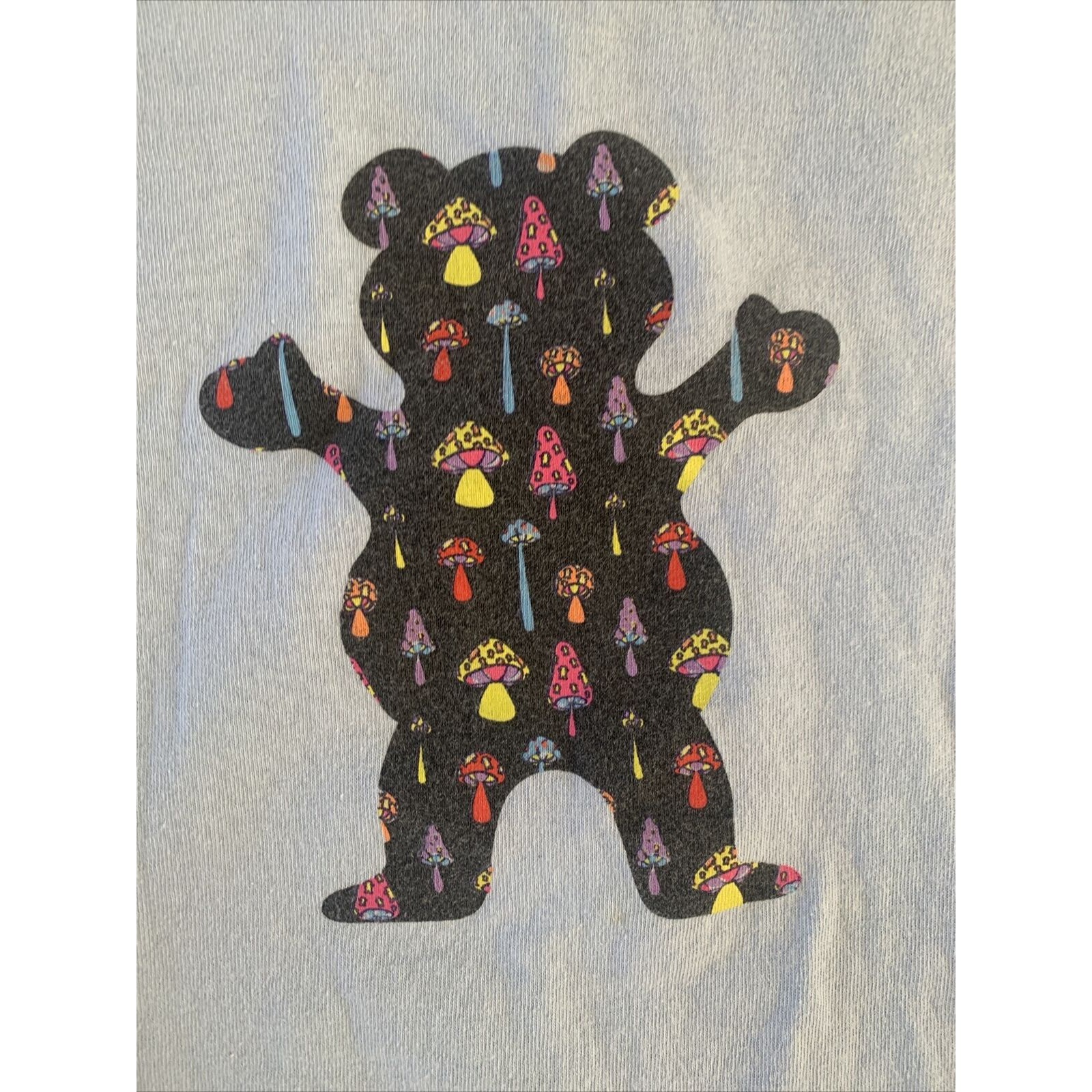 Grizzly Griptape Men's L Blue T-Shirt Black Mushroom Bear Short Sleeve Tee